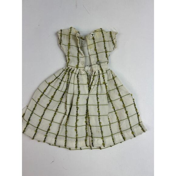 1960s Barbie clone white green check day dress, cap sleeves, 2-snap back vtg - Picture 3 of 3
